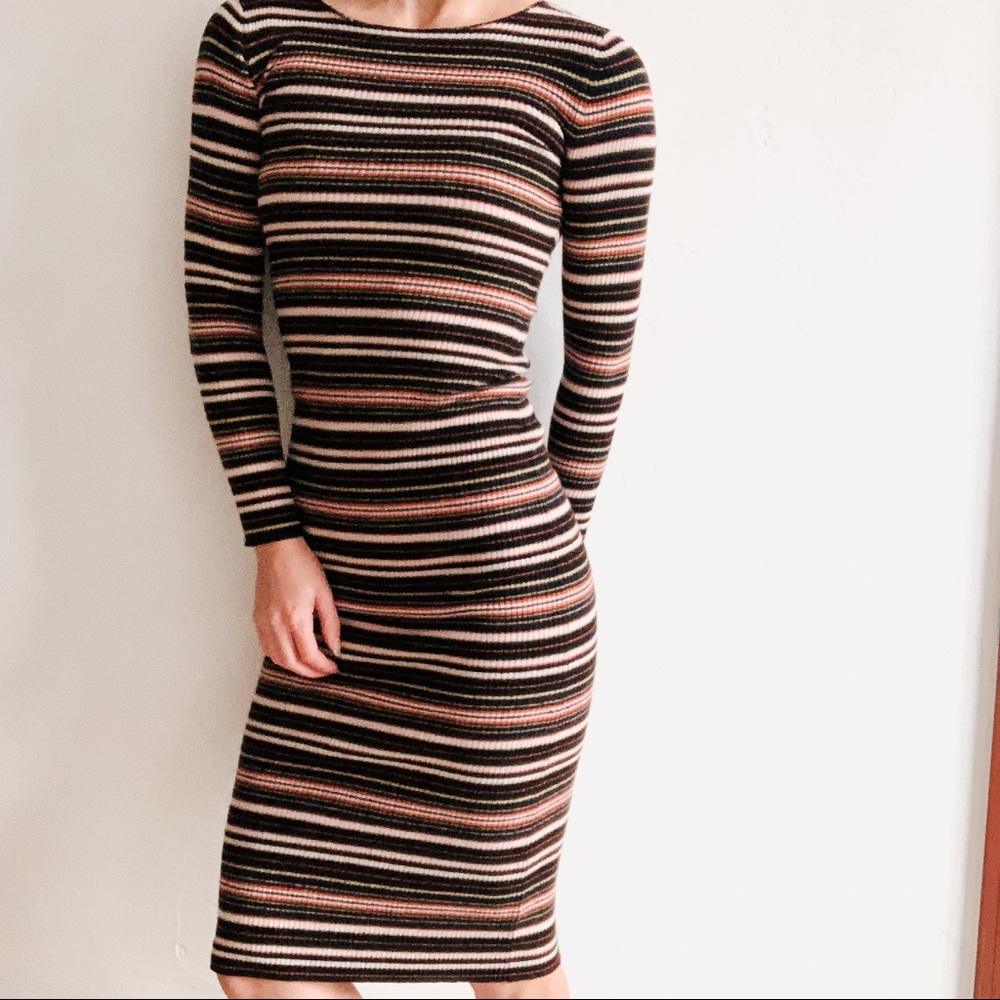 A.L.C. Striped Long Sleeve Midi Sweater Dress